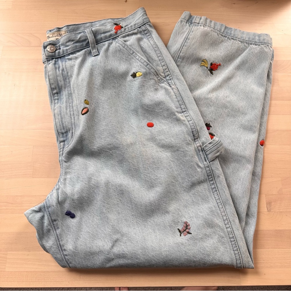 Madewell Baggy Straight Carpenter Jeans with Fruit Embroidery